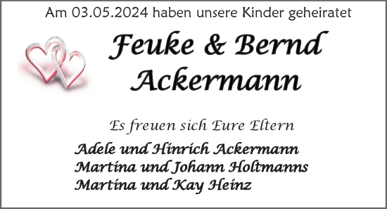 Glückwunschanzeige von Feuke und Bernd Ackermann von EZ