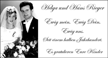 Glückwunschanzeige von Helga und Hans Rieger von Nordwest-Zeitung