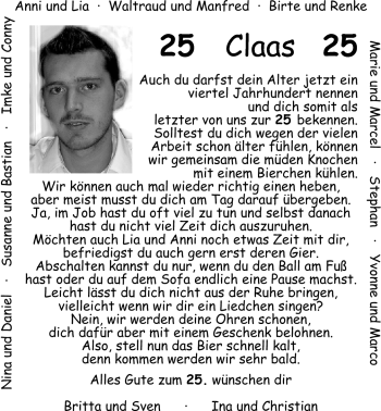 Glückwunschanzeige von Claas  von Nordwest-Zeitung