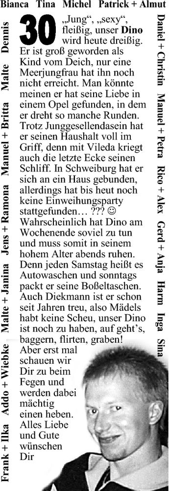 Glückwunschanzeige von Dino  von Nordwest-Zeitung