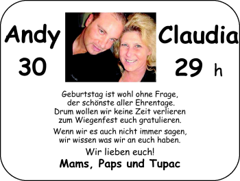 Glückwunschanzeige von Andy und Claudia Walersky von Nordwest-Zeitung