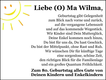 Glückwunschanzeige von  Wilma  von Nordwest-Zeitung