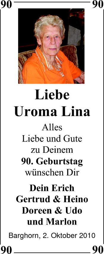 Glückwunschanzeige von Lina Meyer von Nordwest-Zeitung