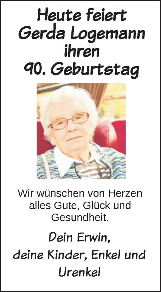 Glückwunschanzeige von Gerda Logemann von Nordwest-Zeitung