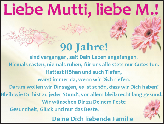 Glückwunschanzeige von Zum 90. Geburtstag  von EZ