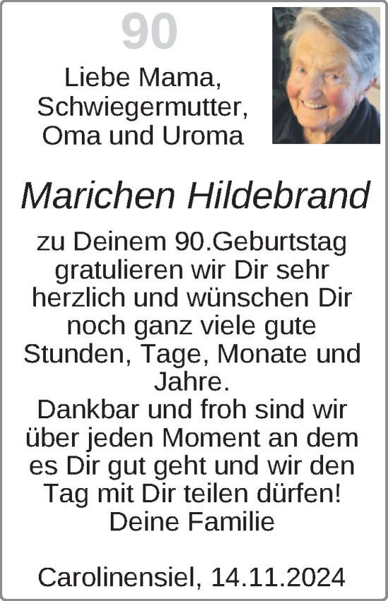 Glückwunschanzeige von Marichen Hildebrand von BM