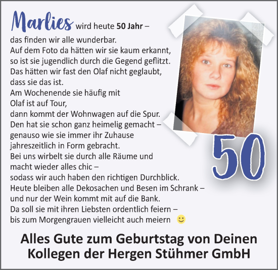 Glückwunschanzeige von Marlies  von Nordwest-Zeitung