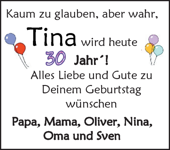 Glückwunschanzeige von Tina  von EZ