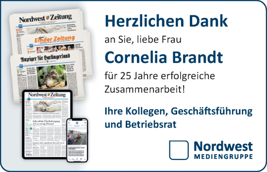 Glückwunschanzeige von Cornelia Brandt von Nordwest-Zeitung