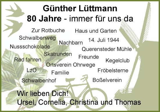 Glückwunschanzeige von Günther Lüttmann von Nordwest-Zeitung