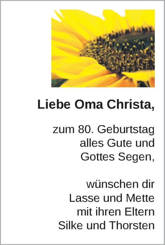 Glückwunschanzeige von Oma Christa Block von BM